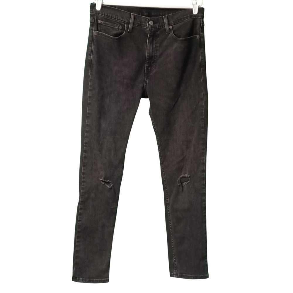Levis 510 Skinny Fit Jeans Mens 34x32‎ Faded Black Distressed 05510-1073